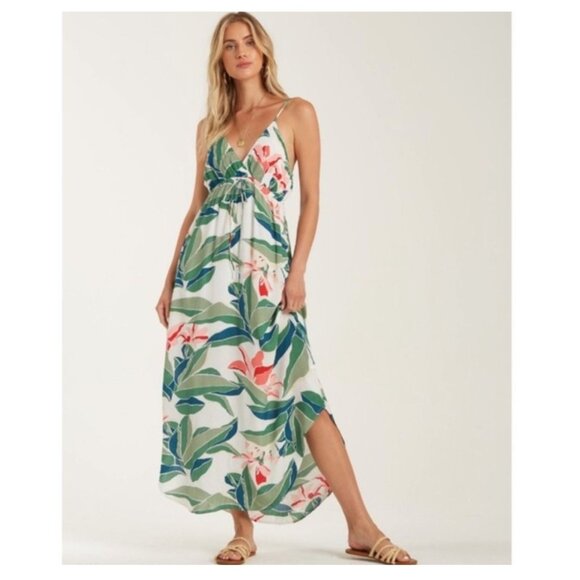 Billabong Dresses & Skirts - Billabong Like Minded Tropical Floral Maxi Dress Babydoll Hawaiian Floral Spaghe